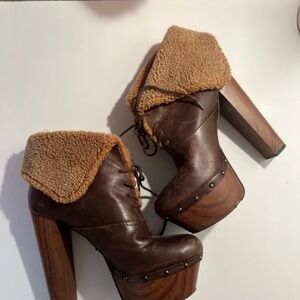 Jessica Simpson Brown Heeled Boots with Tan Faux Fur